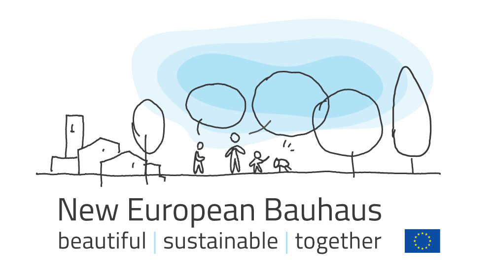 New European Bauhaus logo met baseline - beautiful, sustainable, together