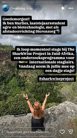 De take-over van Marlies Hemelinckx op het Instagramkanaal van HOGENT tijdens eindstage in Zuid-Afrika.